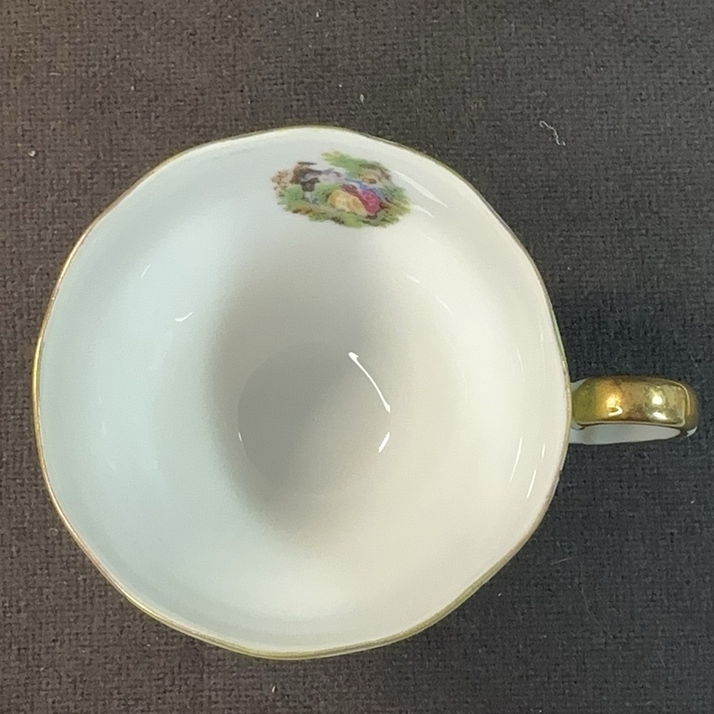 Vtg Fragonard Courting Couple Tea Cup Saucer Lime Green Pink AS-IS Shabby Chic - Picture 13 of 16